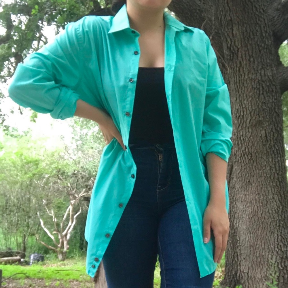 Classic turquoise button down shirt